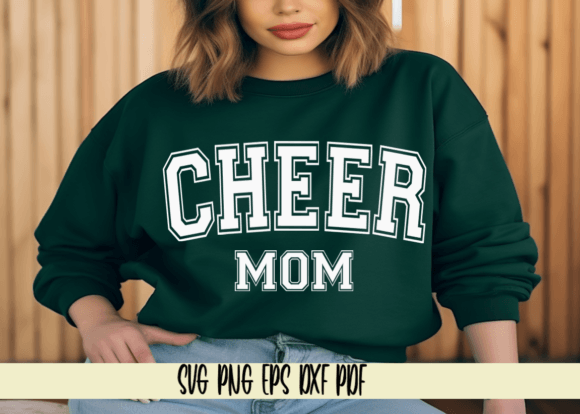 Cheer Mom Varsity Curved, Black White Graphics