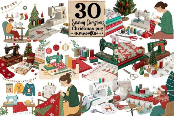 Christmas Sewing Machine PNG Bundle: Crafts & Graphics