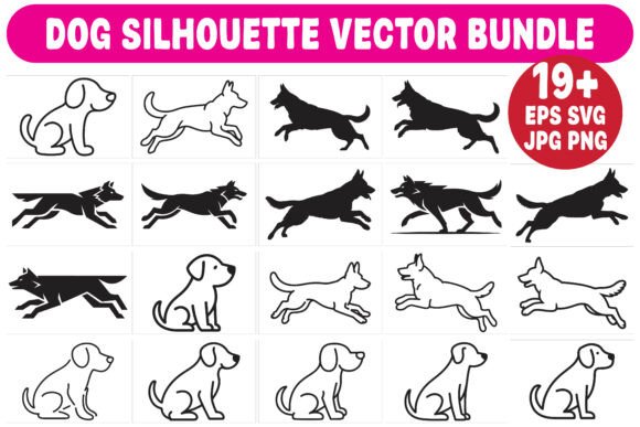 Dog Silhouette Vector Bundle: Graphics for Crafts