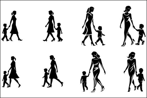 Mother and Child Silhouettes: Graphics for Crafts