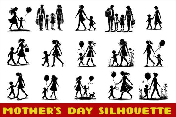 Mother and Children Silhouettes: Graphics for Crafts