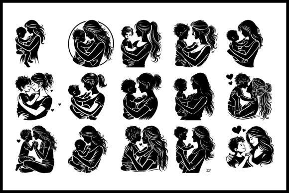 Mother Child Silhouette Graphics for Crafts