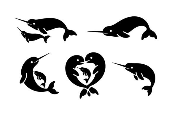 Narwhal Family Vector Silhouette: Graphics for Crafts