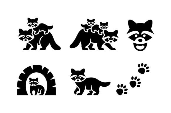 Raccoon Family Nursery Icon Set EPS: Graphics for Crafts